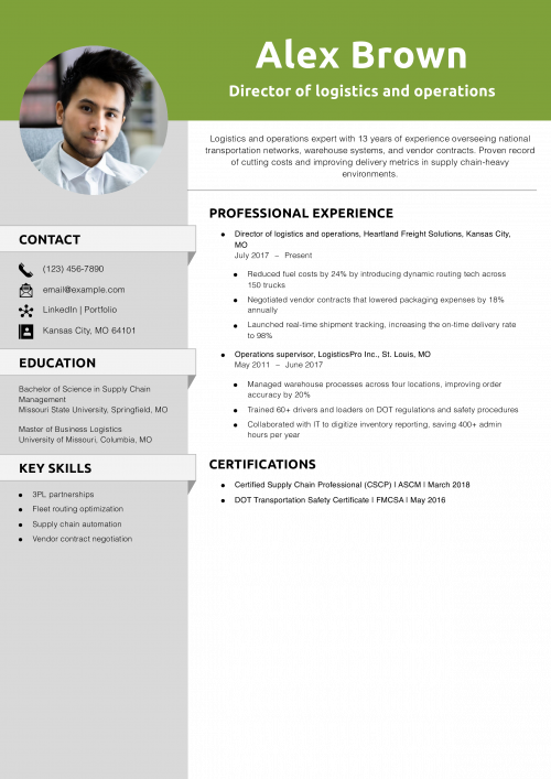 Director of logistics and operations resume example