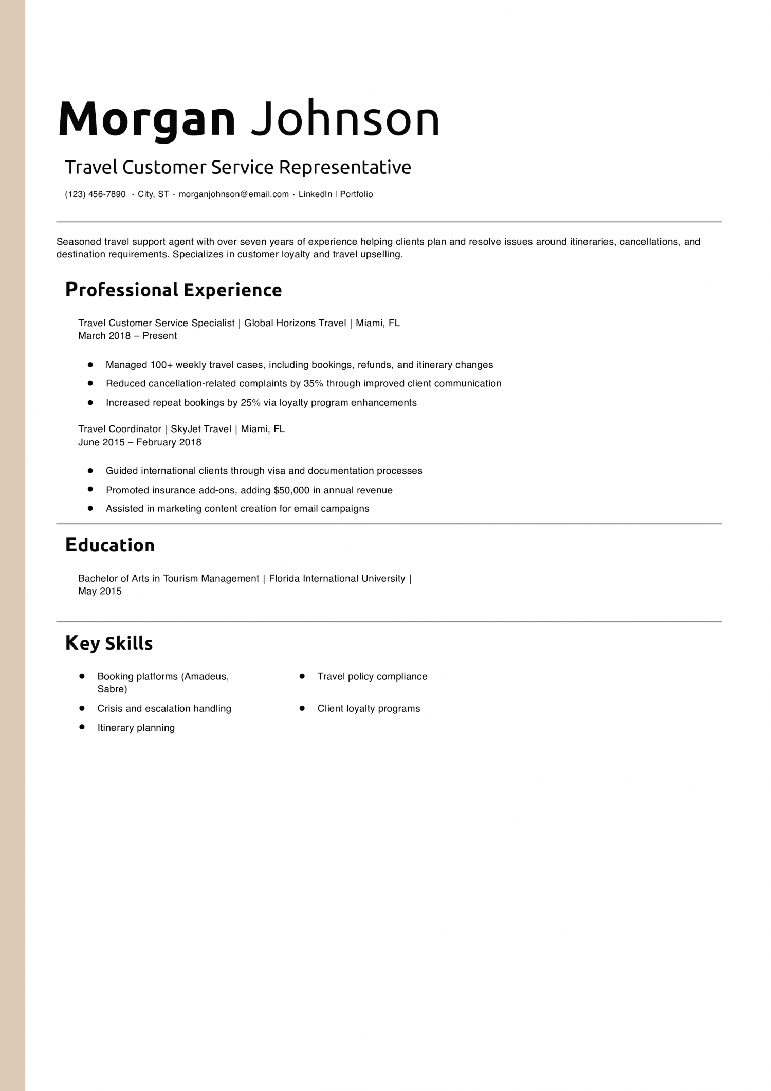 Travel Customer Service Representative Resume