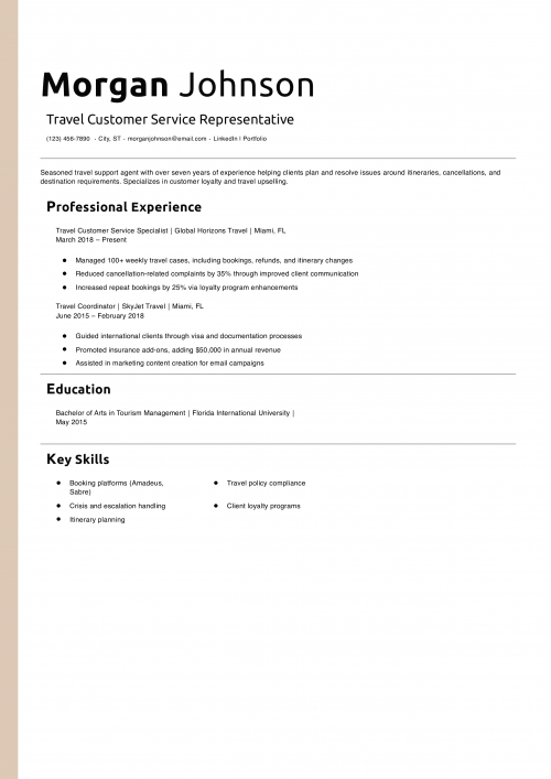 Travel Customer Service Representative Resume