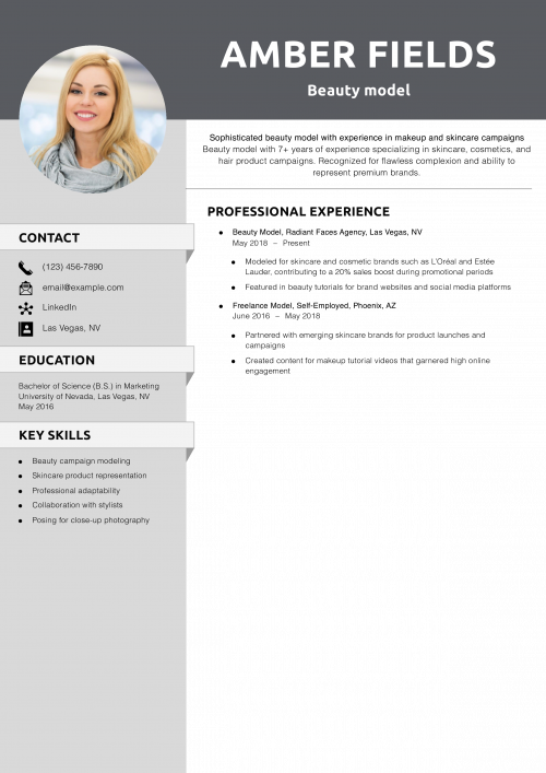 Beauty model resume