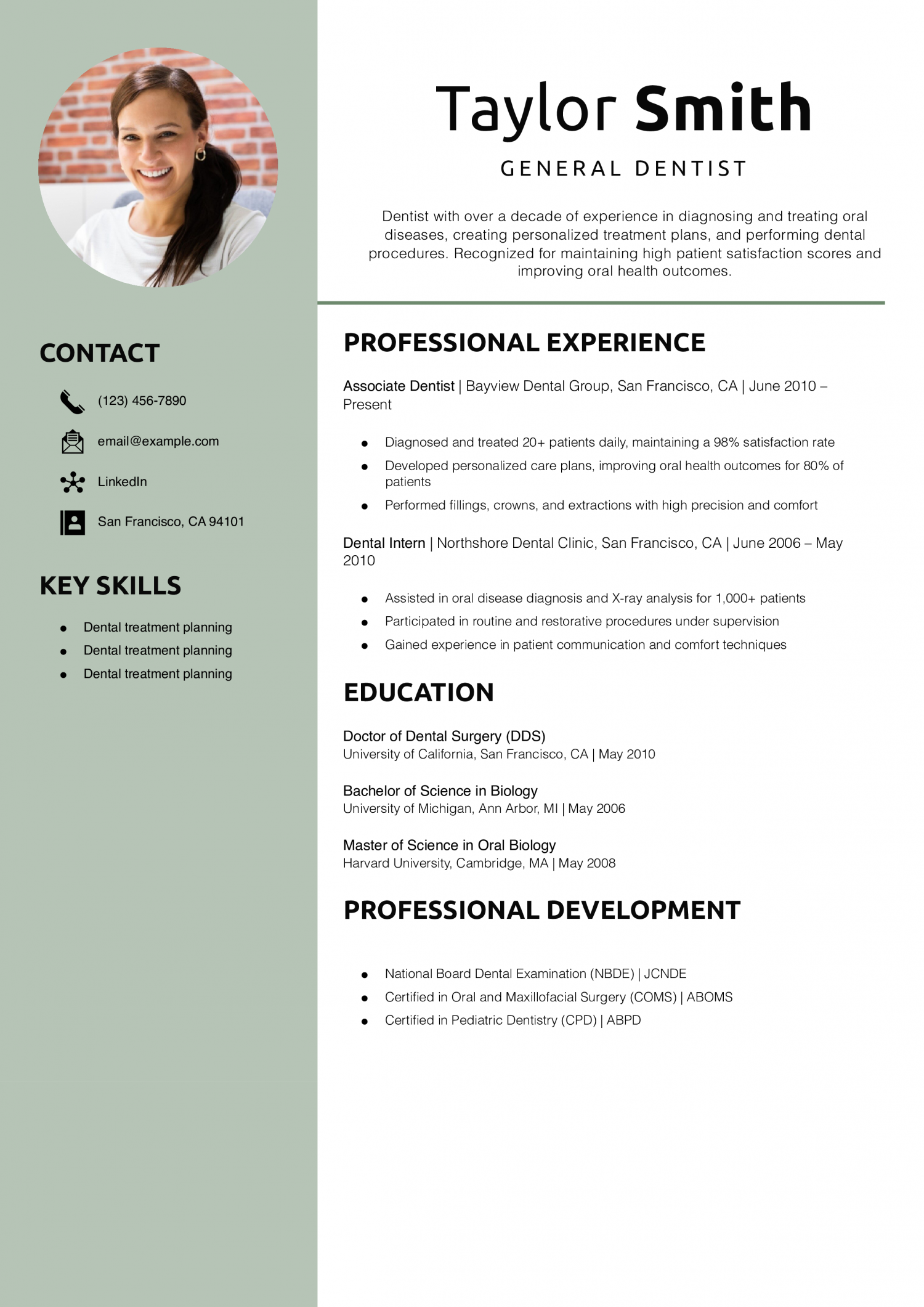 General Dentist Resume Example