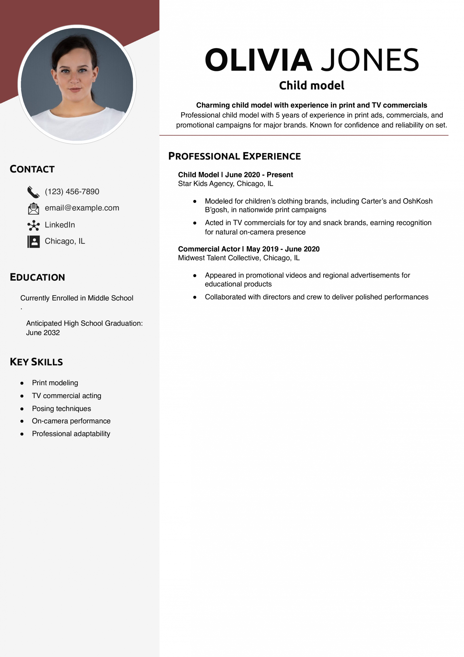 Child model resume