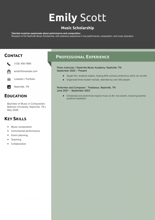 Music Scholarship Resume
