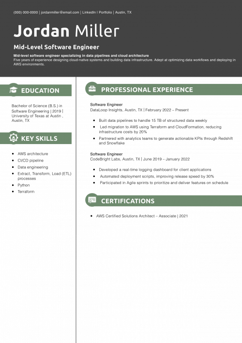 Mid-Level Software Engineer Resume Example 