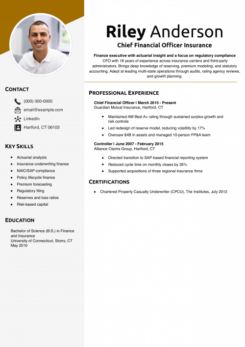 Chief Financial Officer Insurance Resume