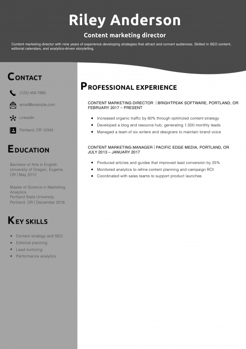 Content marketing director resume example