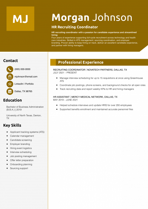HR Recruiting Coordinator Resume 