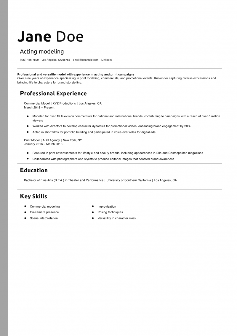 Acting modeling resume