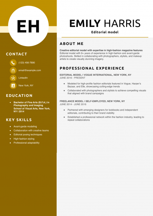 Editorial model resume