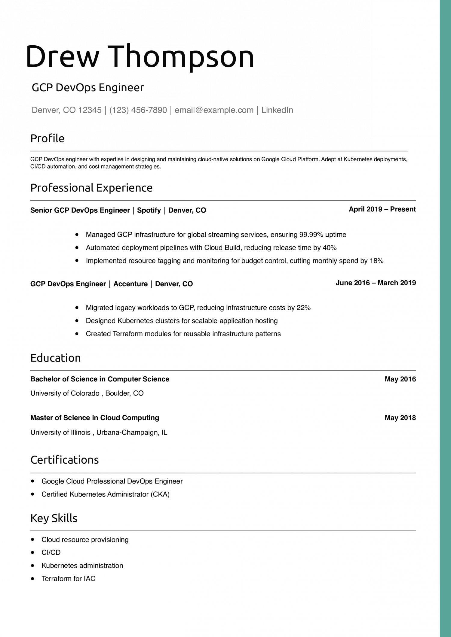 GCP DevOps Engineer Resume Example