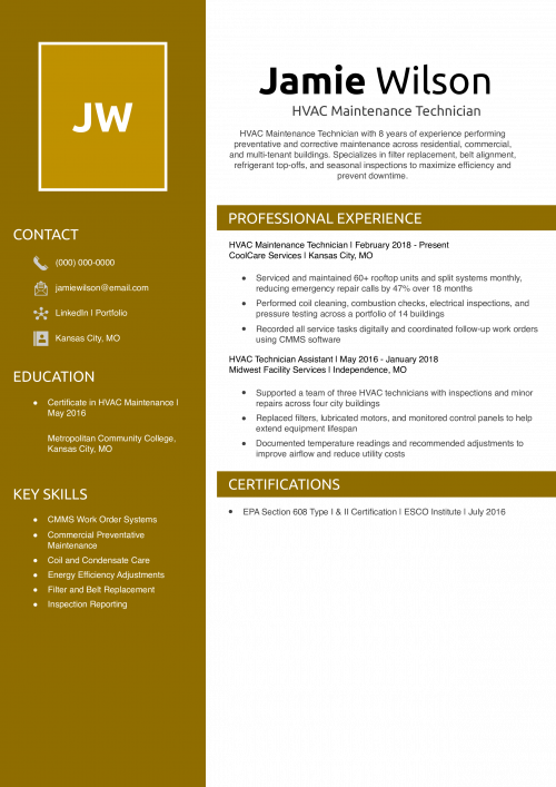 HVAC Maintenance Technician