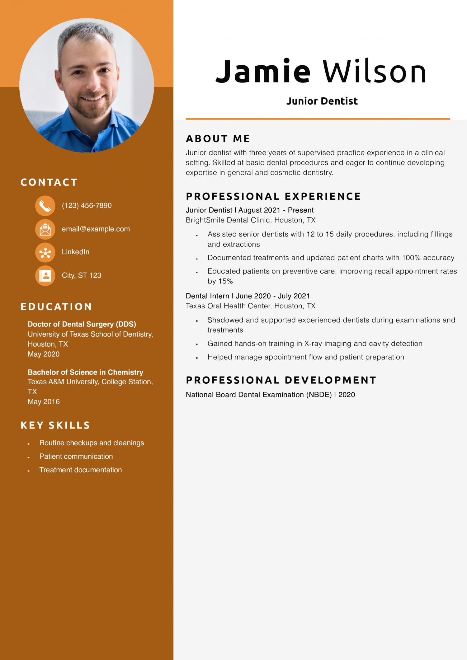 Junior Dentist Resume Example