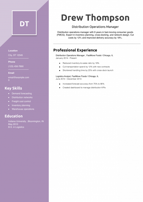 Distribution Operations Manager Resume 