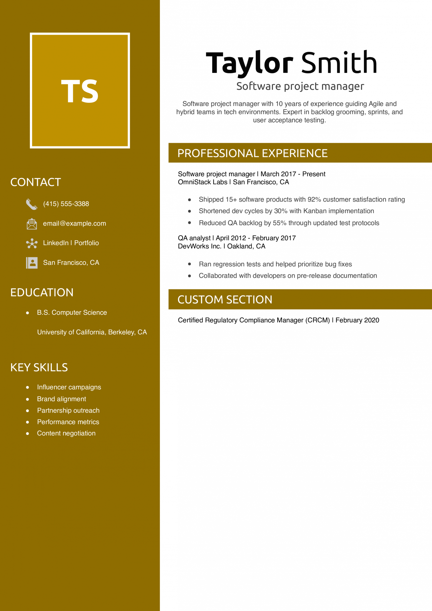 Software project manager resume