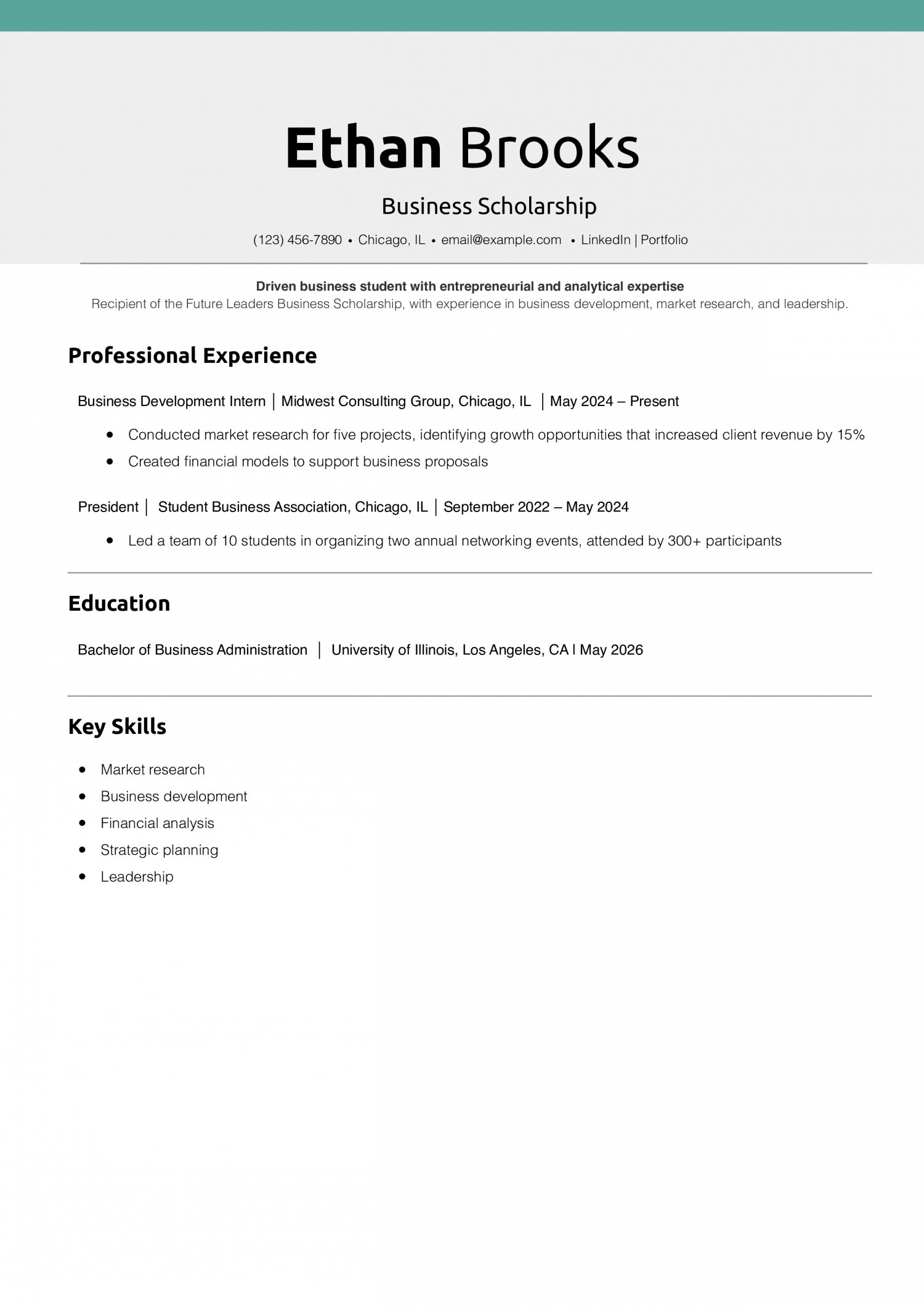 Business Scholarship Resume