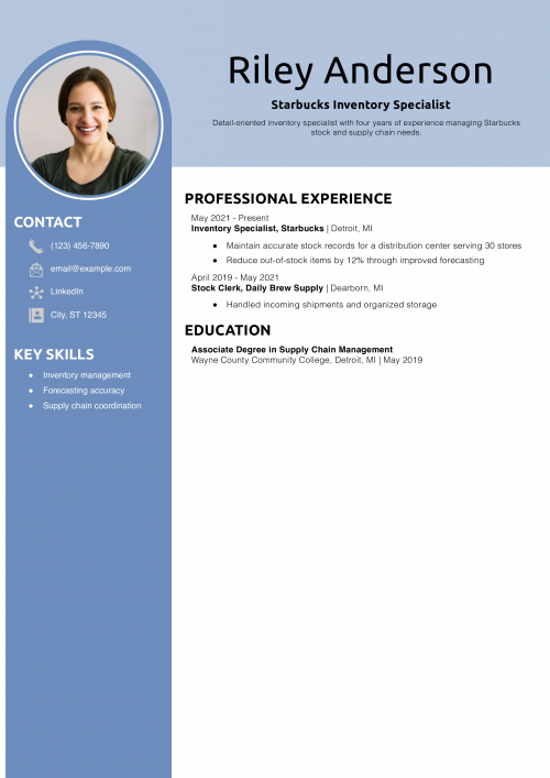 Starbucks Inventory Specialist Resume Example