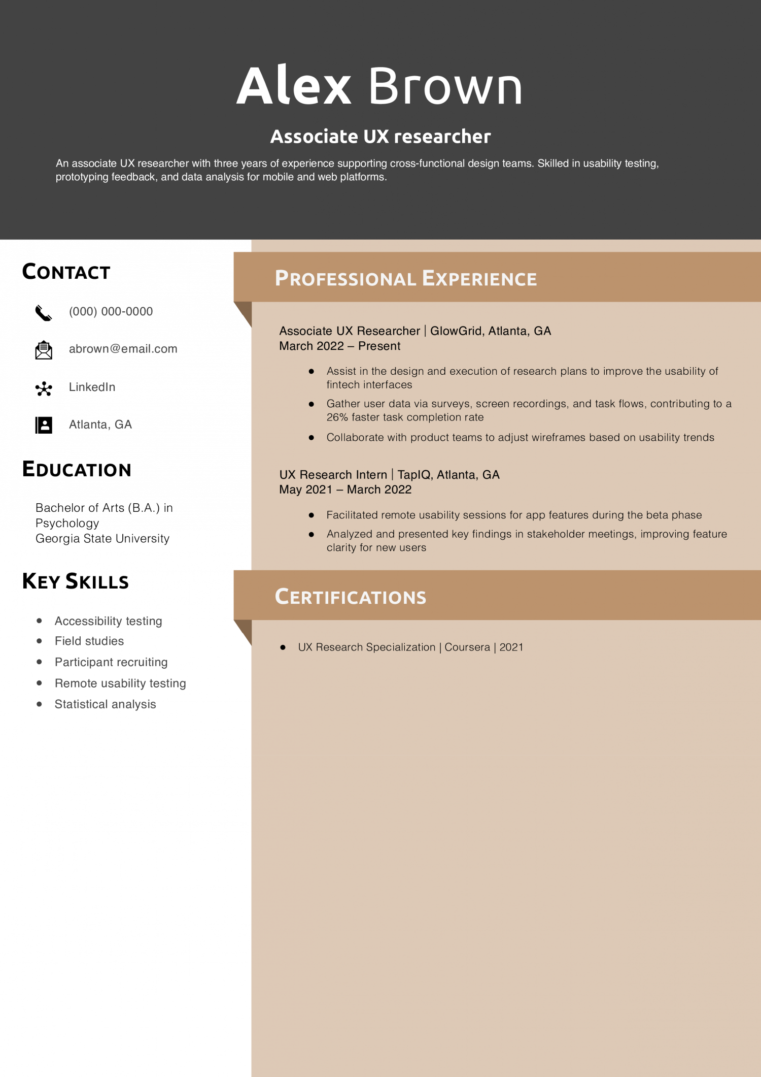 Associate UX researcher resume example