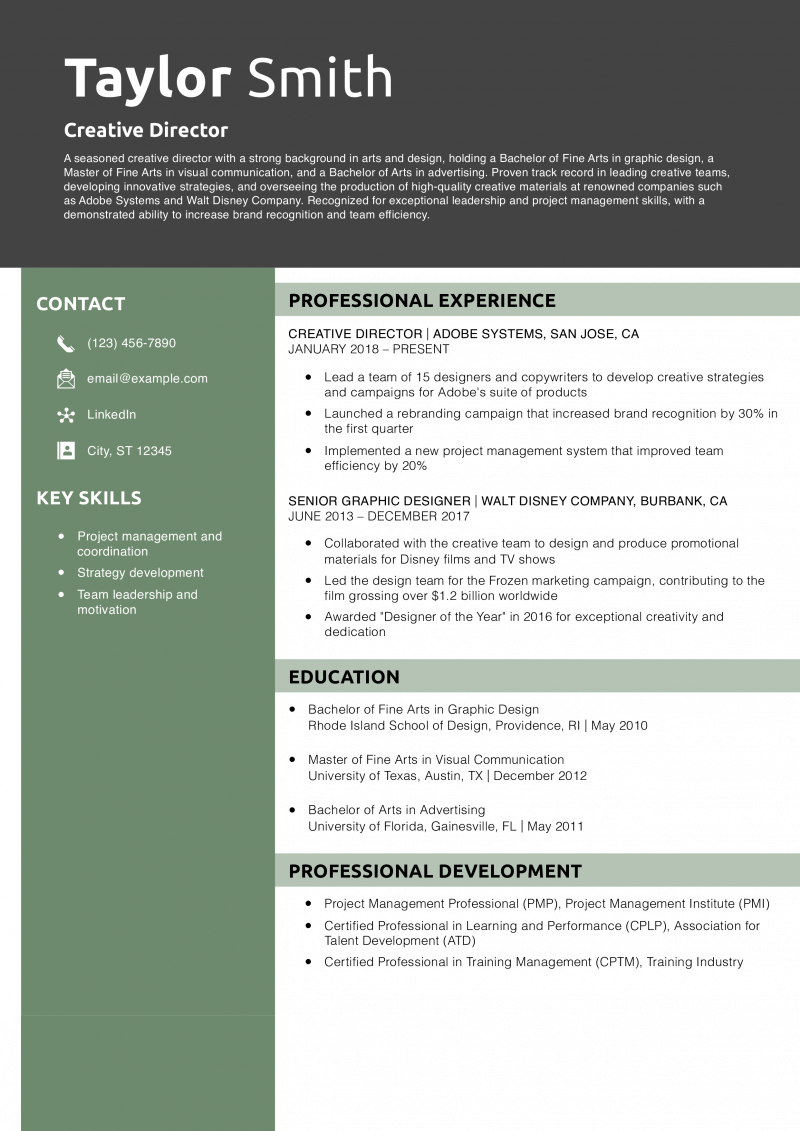 Creative Director Resume Example