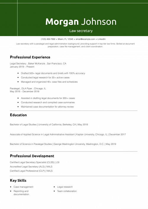 Law secretary resume example 