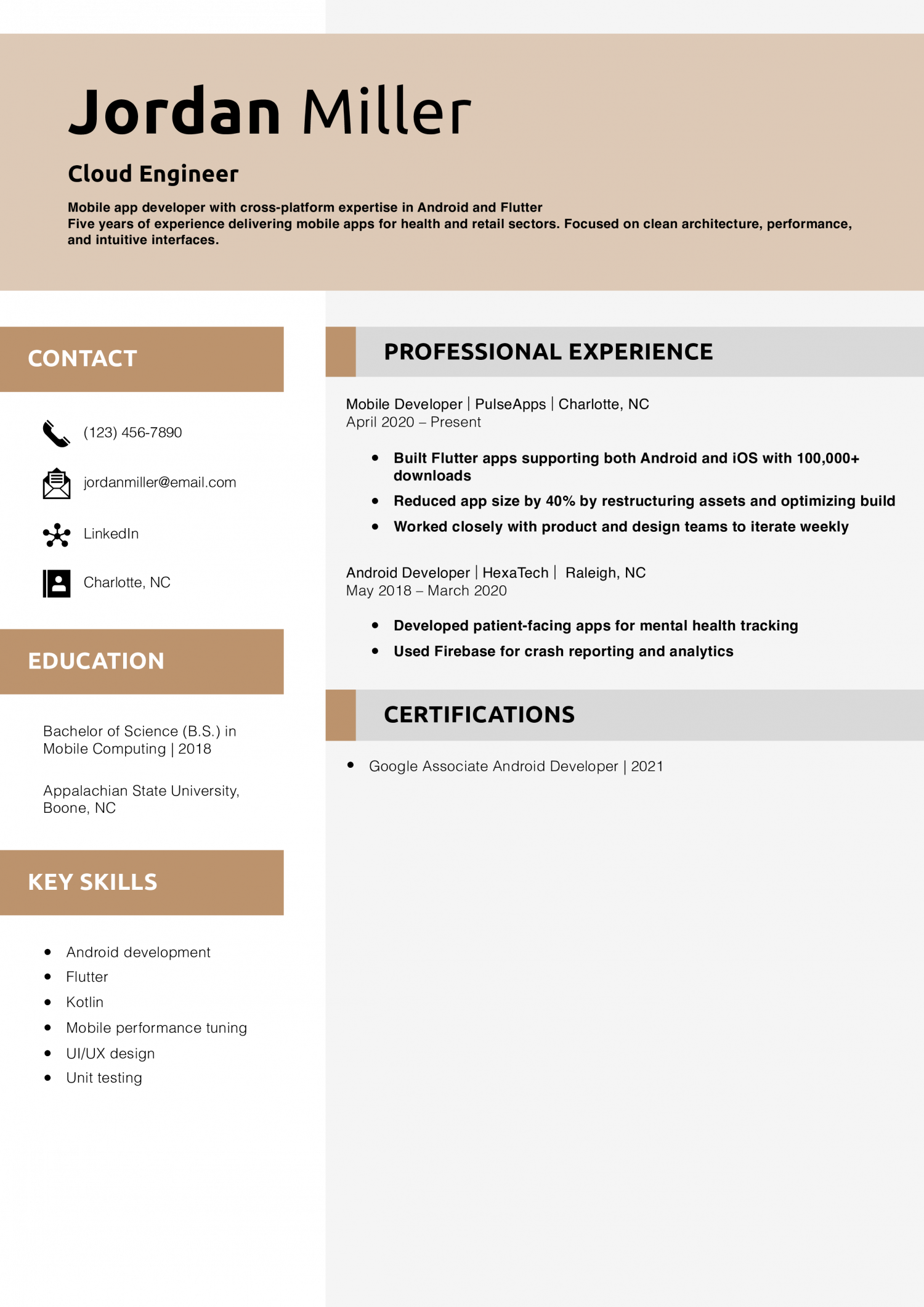 Mobile App Developer Resume Example