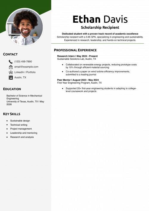 Scholarship Recipient on Resume