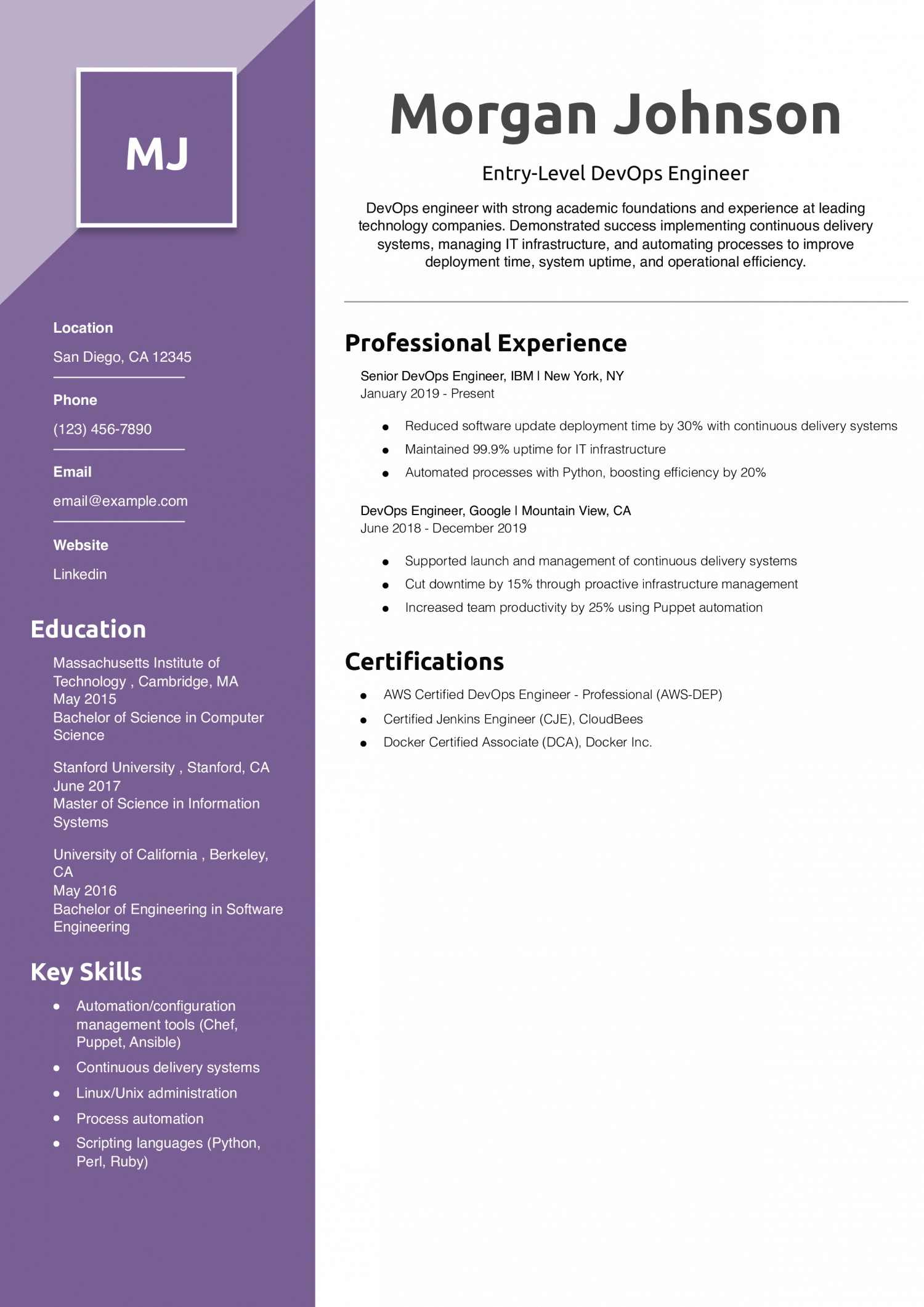 Entry-Level DevOps Engineer Resume Example