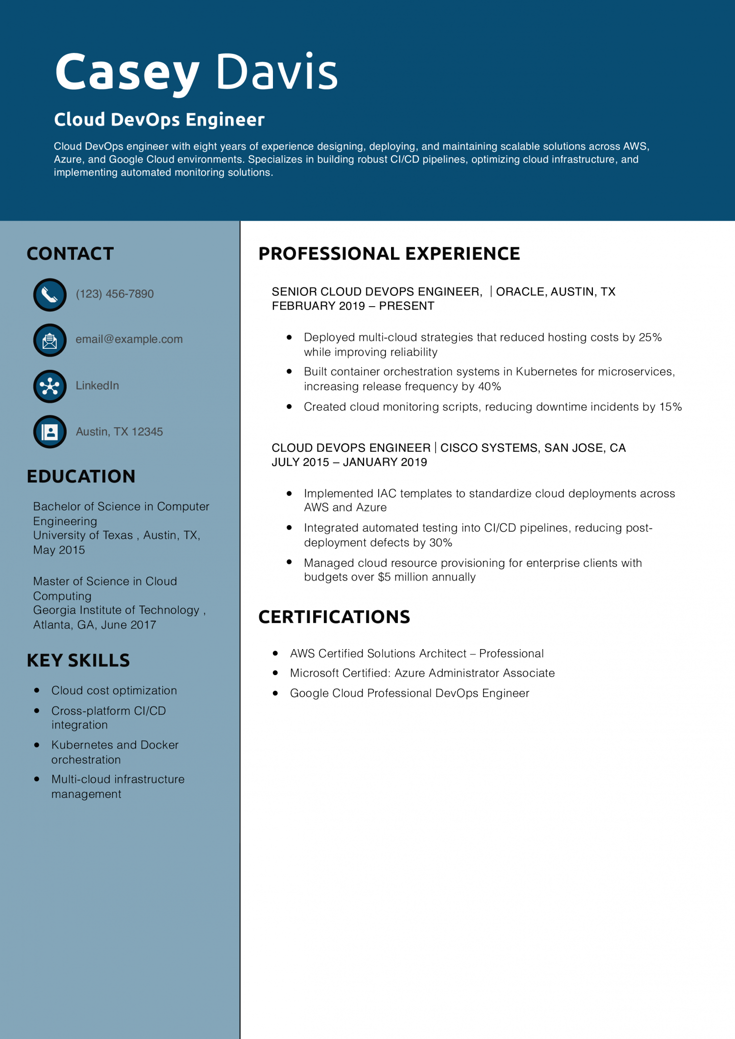 Cloud DevOps Engineer Resume Example
