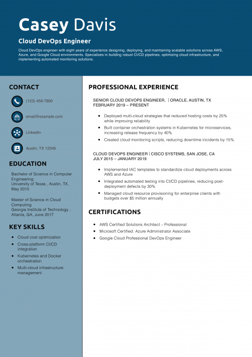 Cloud DevOps Engineer Resume Example