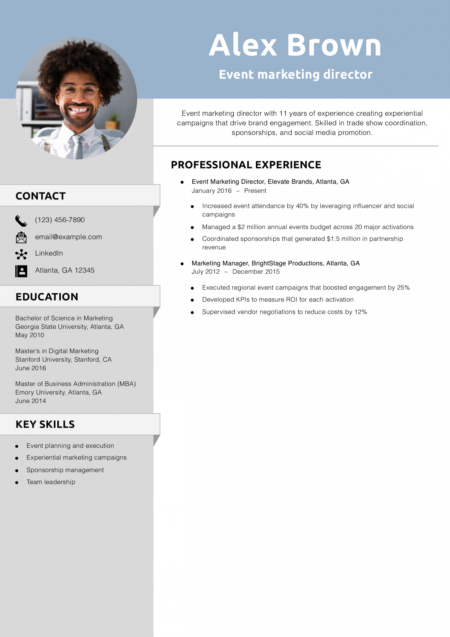 Event marketing director resume example