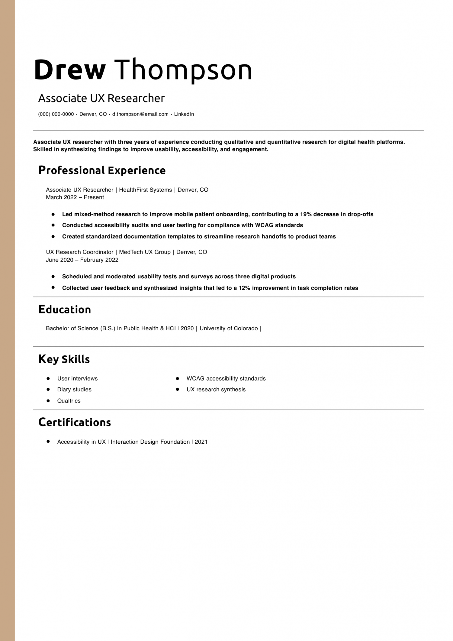 Associate UX Researcher Resume Example