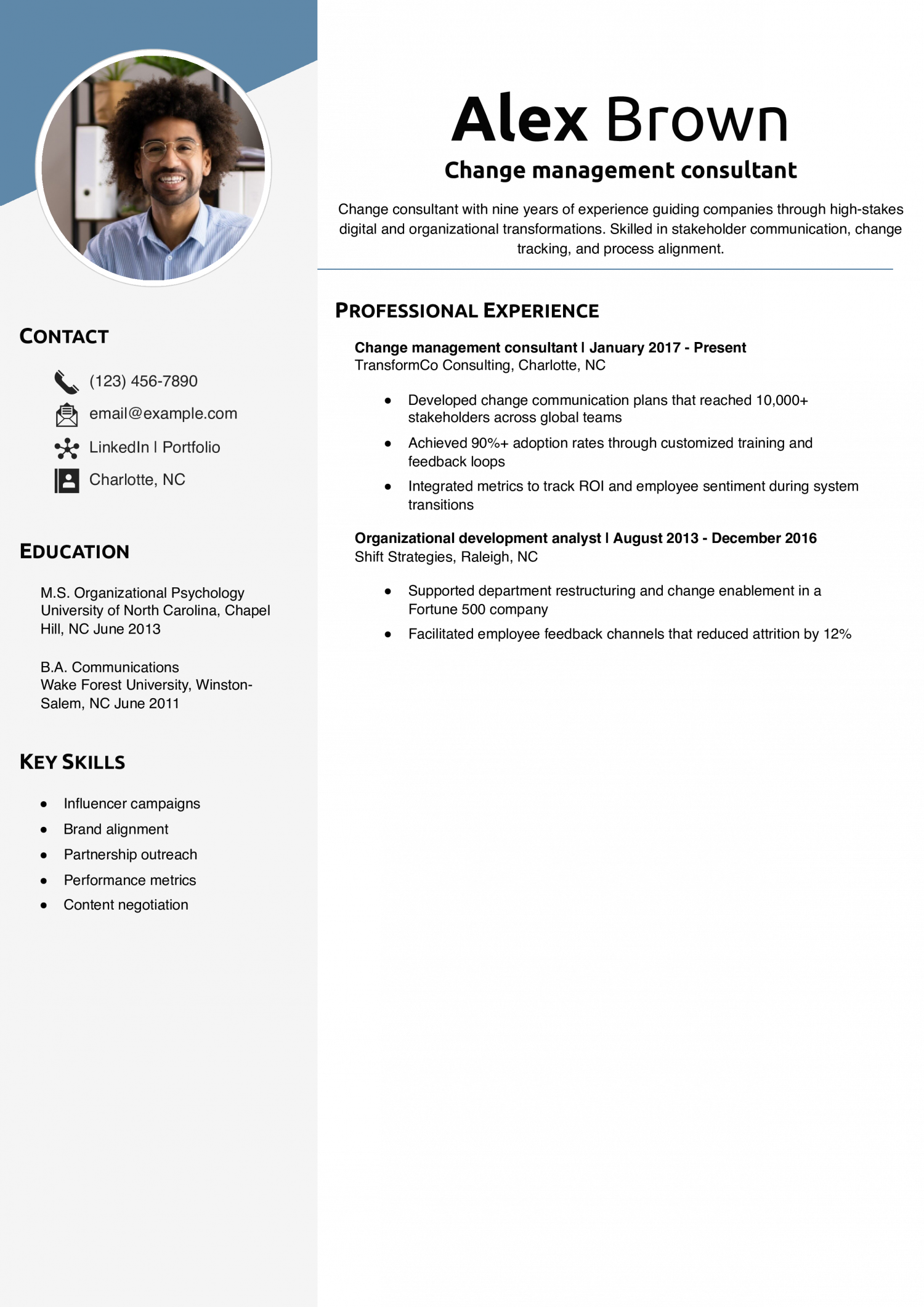 Change management consultant resume
