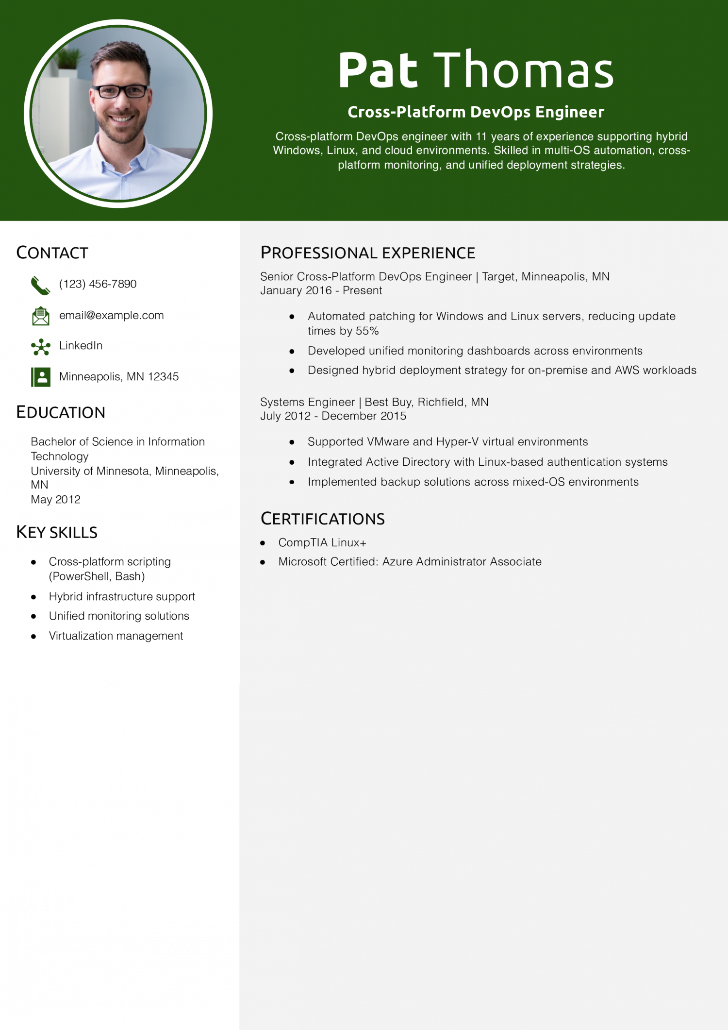 Cross-Platform DevOps Engineer Resume Example