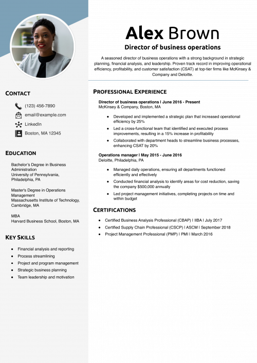 Director of business operations resume example 