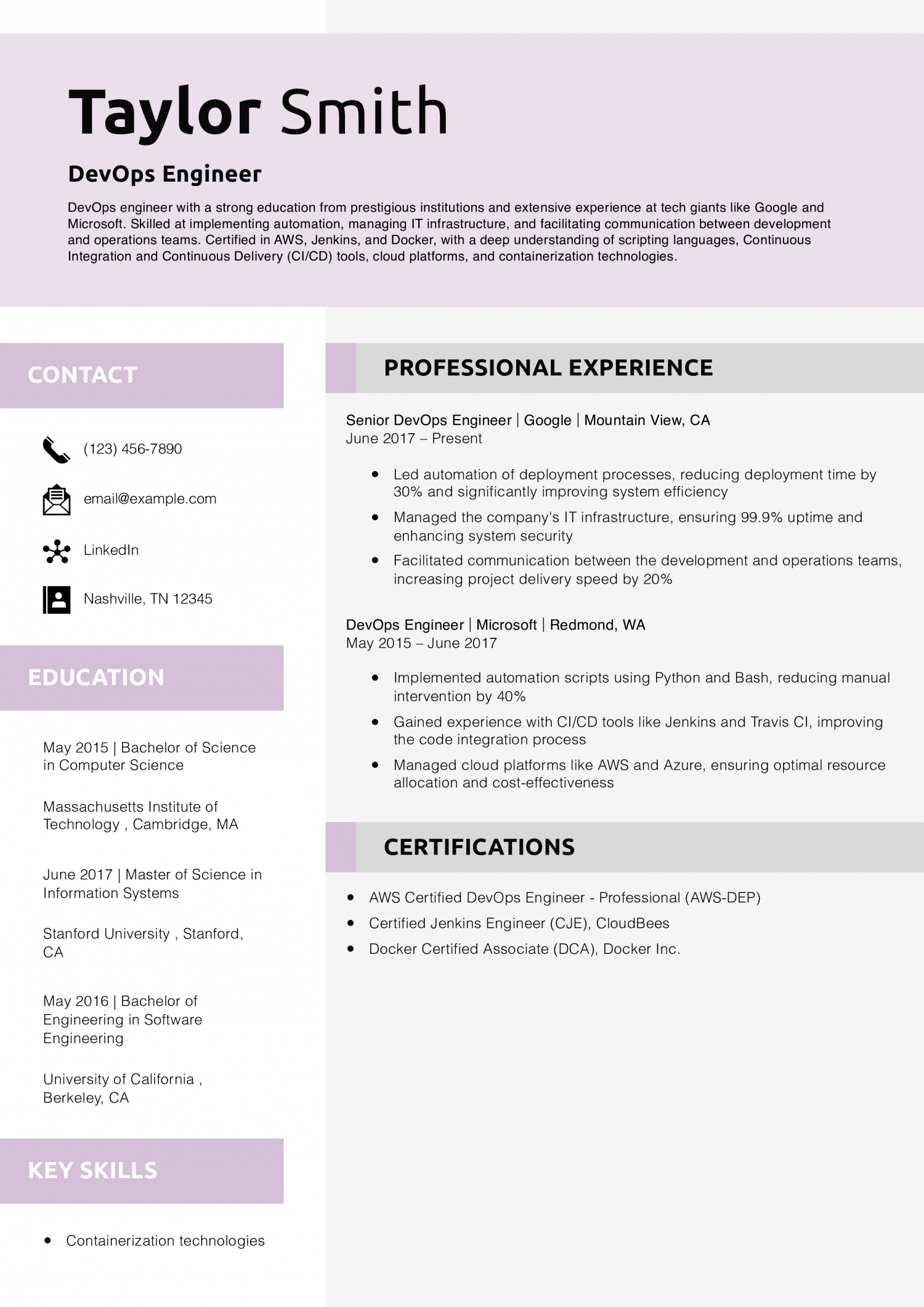 DevOps Engineer Resume Example