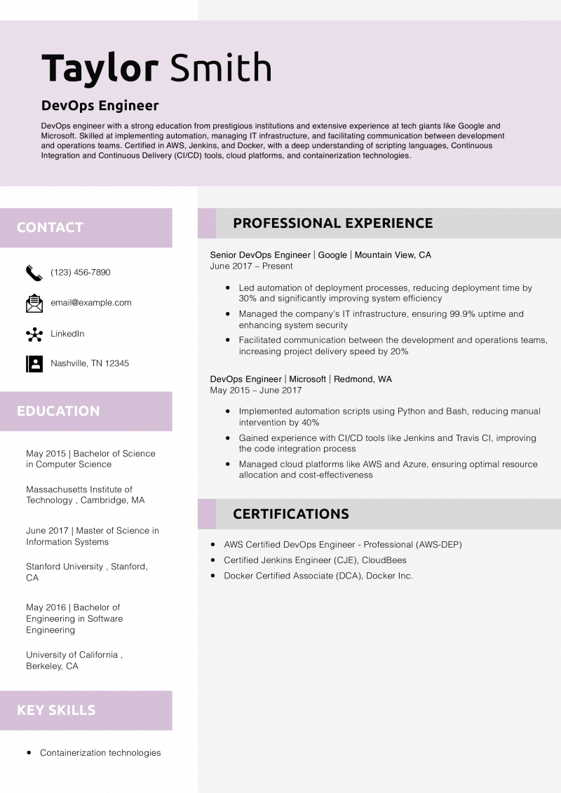 DevOps Engineer Resume Example