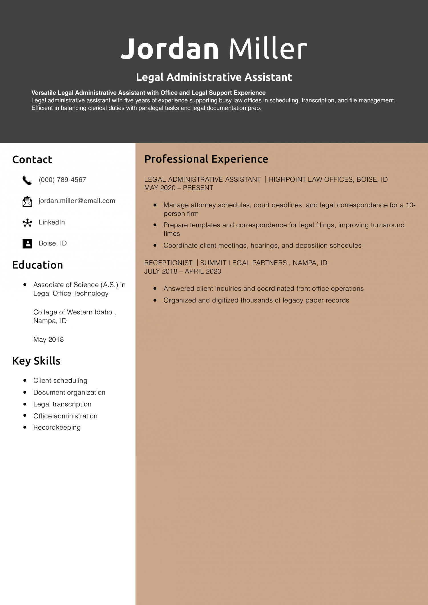 Legal Administrative Assistant Resume