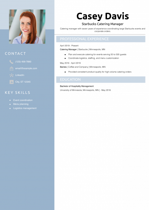 Starbucks Catering Manager Resume Example