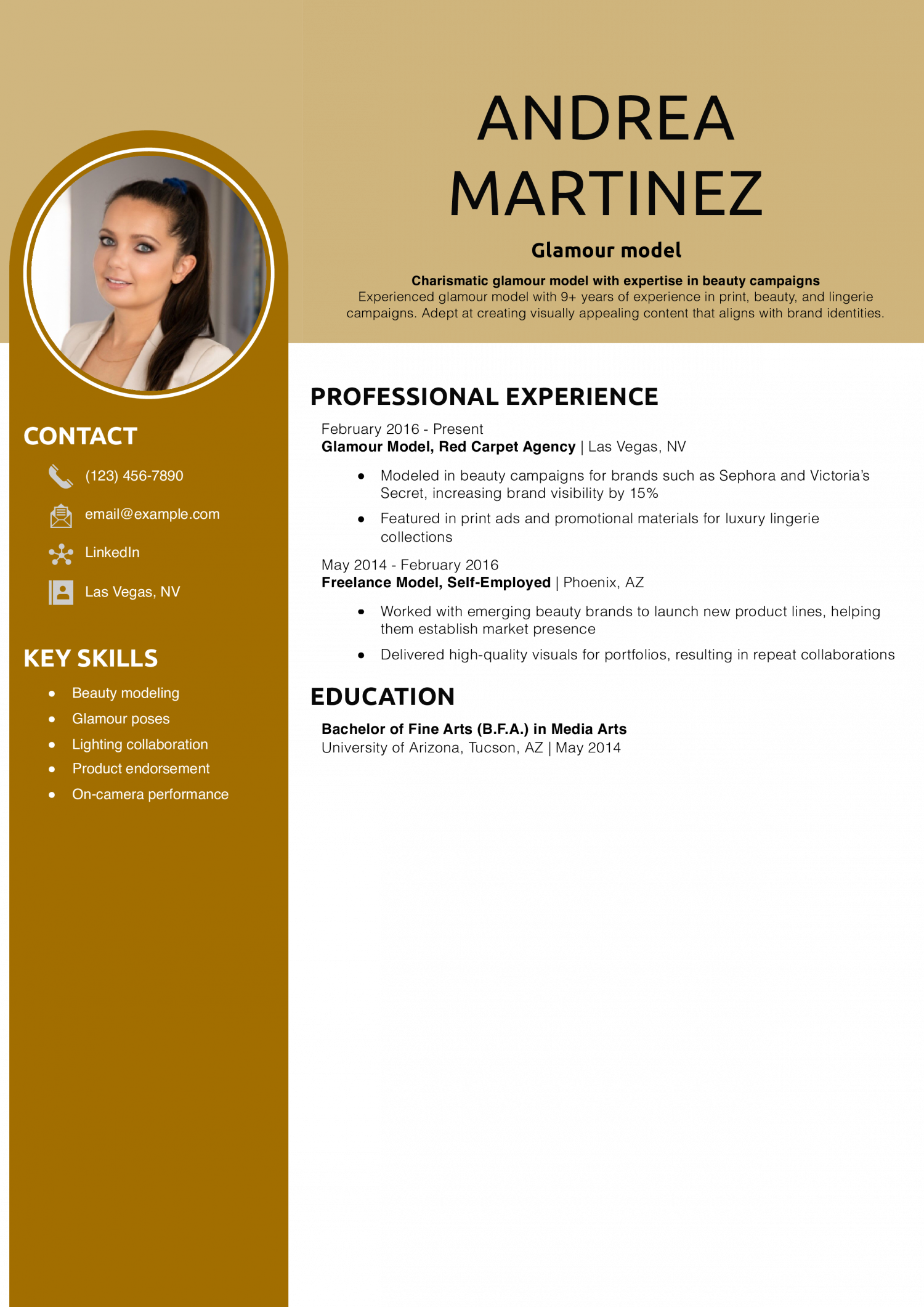 Glamour model resume