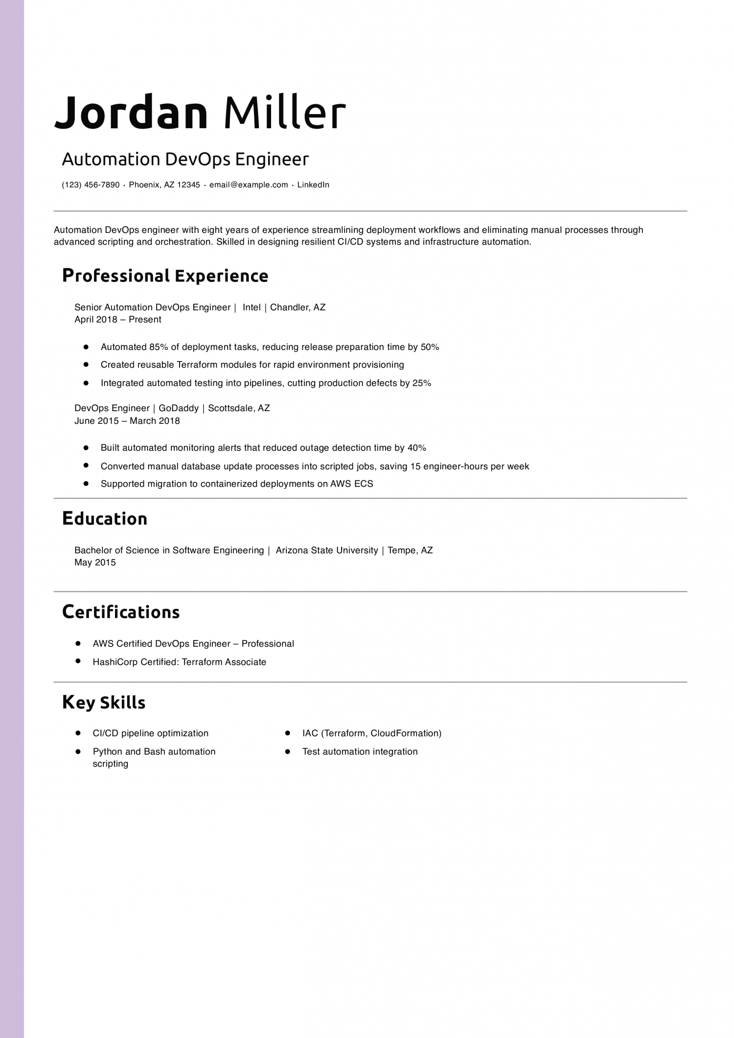Automation DevOps Engineer Resume Example