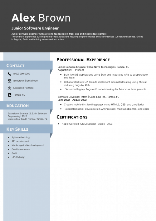 Junior Software Engineer Resume Example 