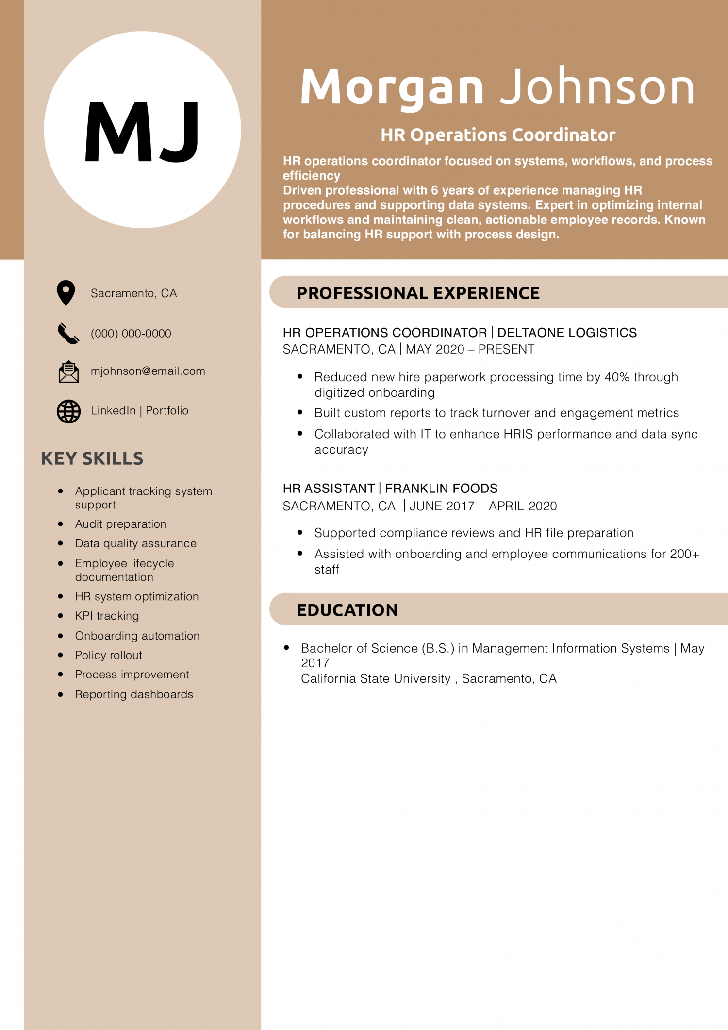 HR Operations Coordinator Resume