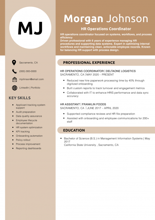 HR Operations Coordinator Resume