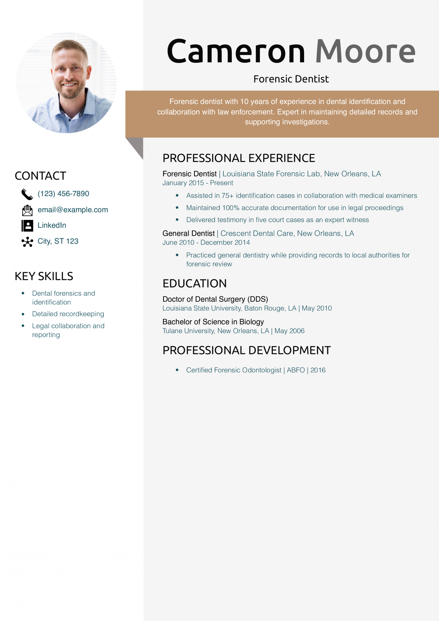 Forensic Dentist Resume Example