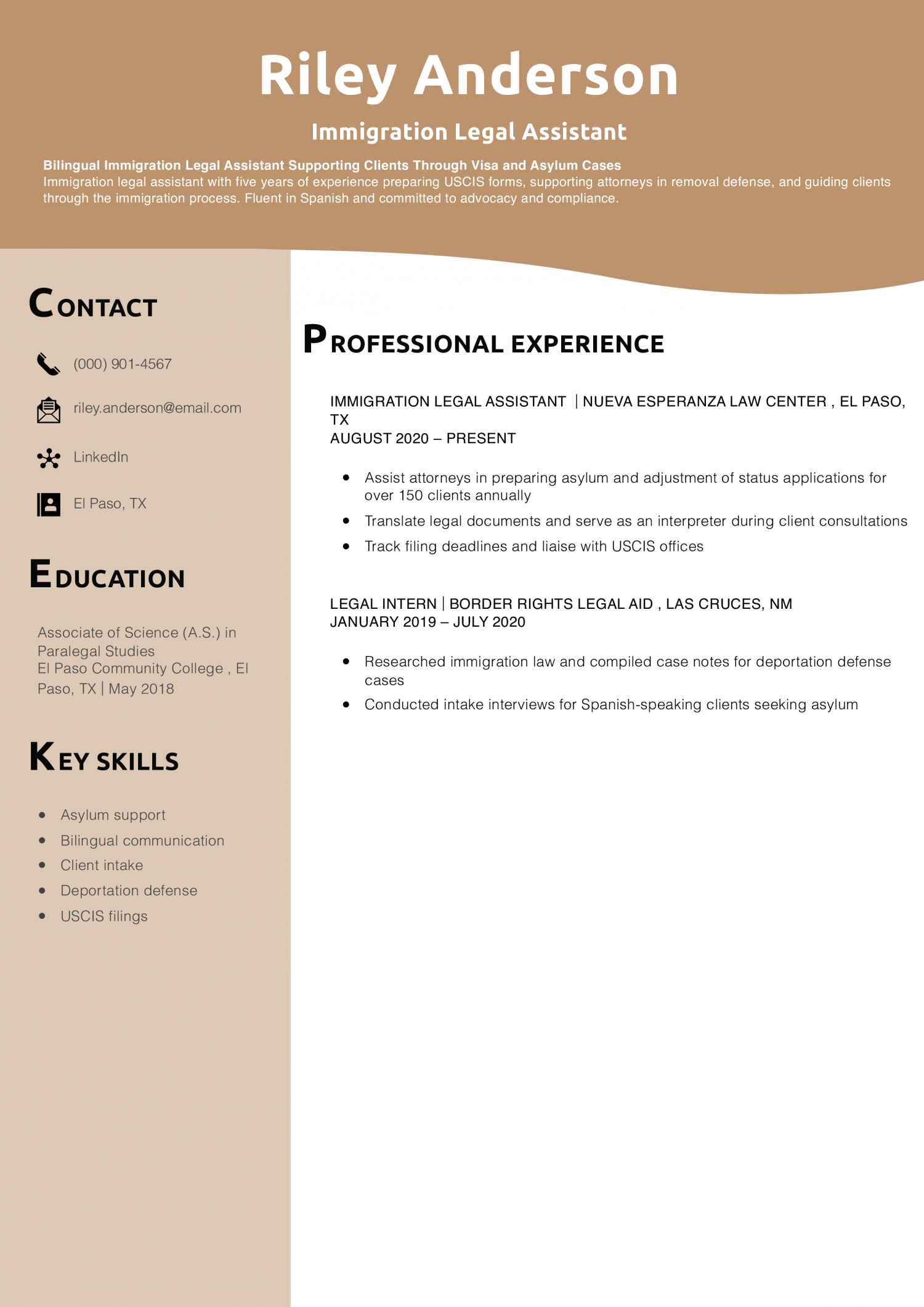 Immigration Legal Assistant Resume