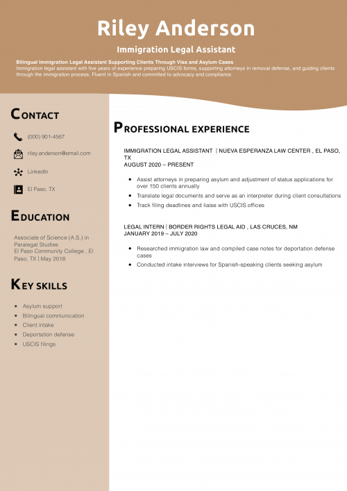 Immigration Legal Assistant Resume