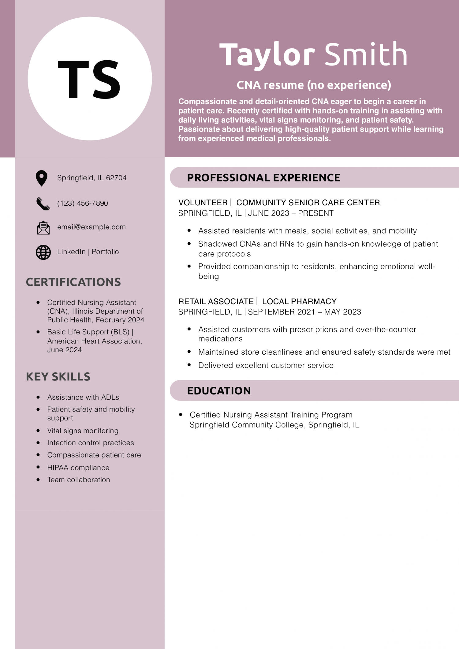 CNA resume (no experience)
