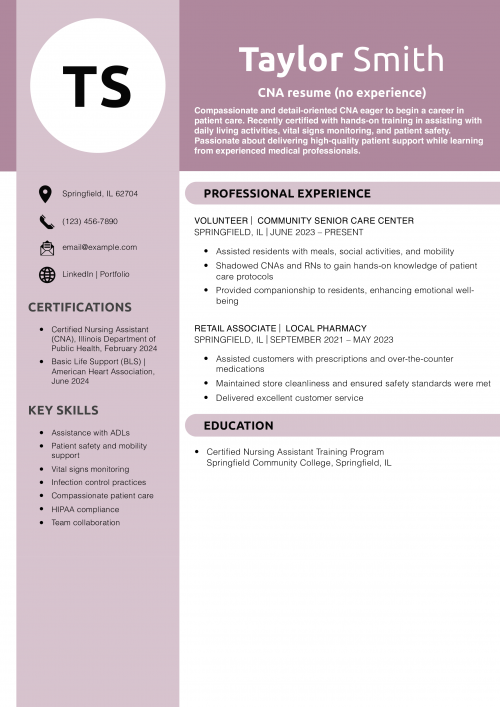 CNA resume (no experience)