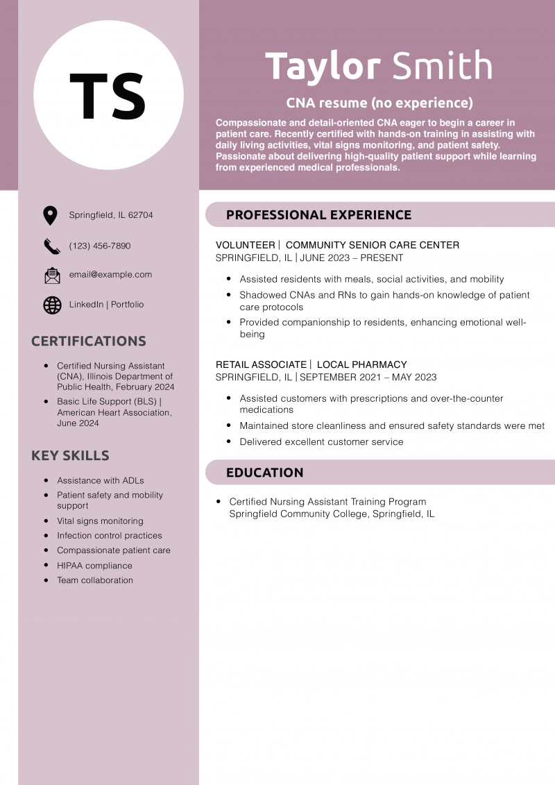 CNA resume (no experience)