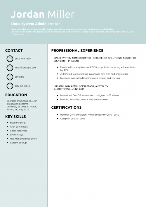 Linux System Administrator Resume Example