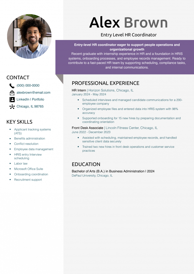 Entry Level HR Coordinator Resume 